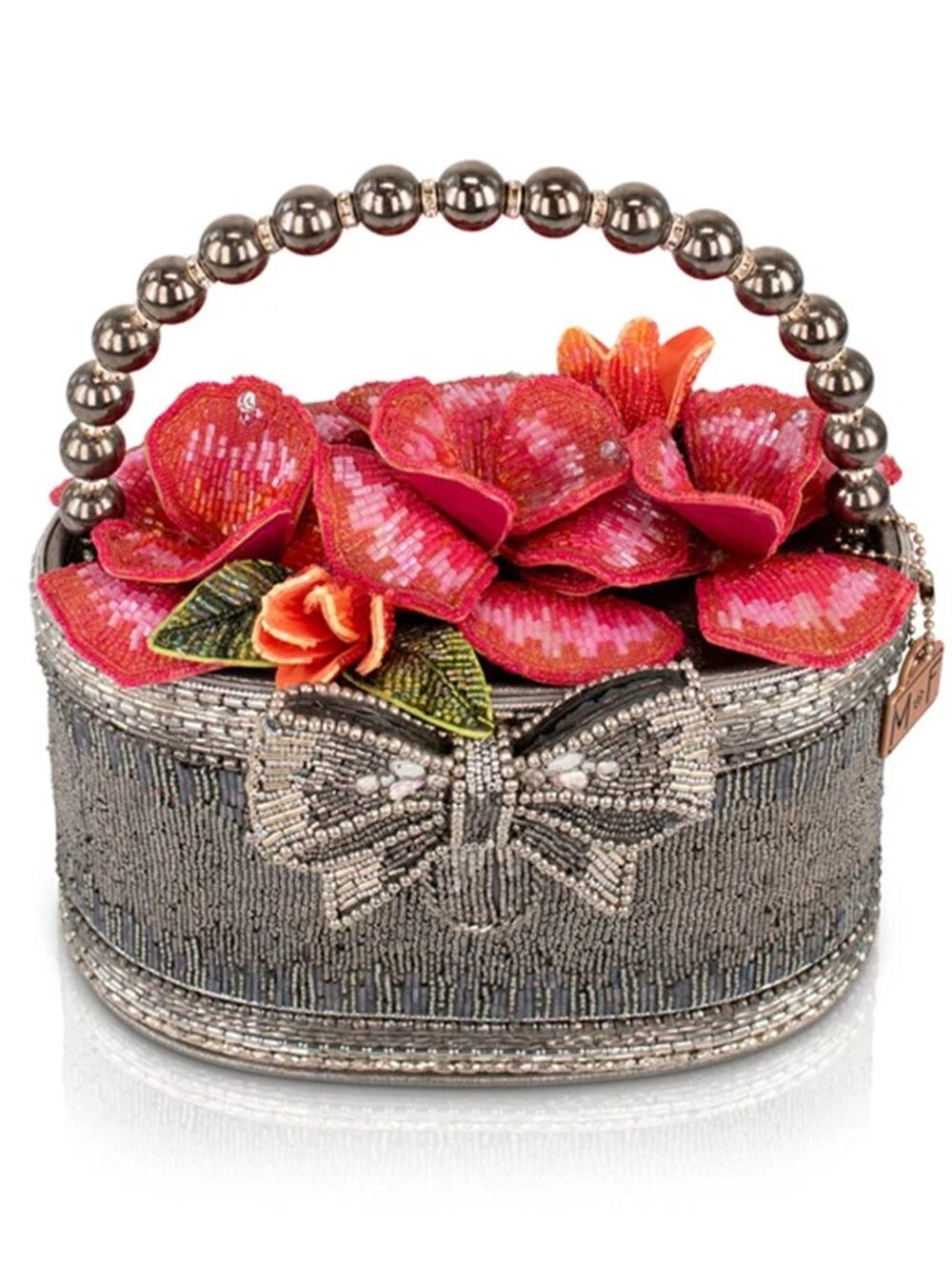 Mary Frances Rose Royal 3D Floral Shimmer Base Bag Top Handbag Silver Purse NEW